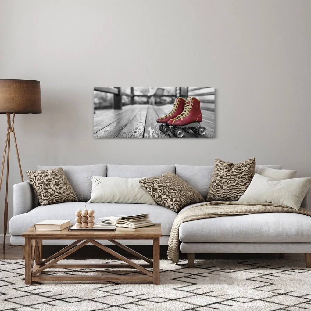 Obraz červených starých kolieskových topánok (120x50 cm)