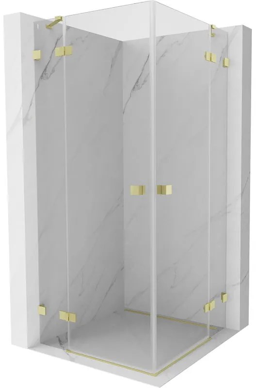 Mexen Lunar Duo, výklopný sprchový kút 110 x 110 cm, 8mm číre sklo, zlatý matný profil, 834-110L-110P-55-00