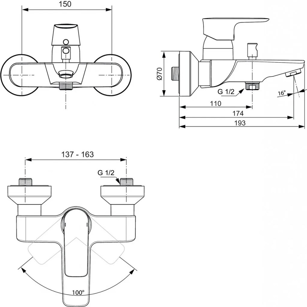 Ideal Standard Connect Air - Vaňová batéria nástenná, kartáčovaná zlatá A7033A2