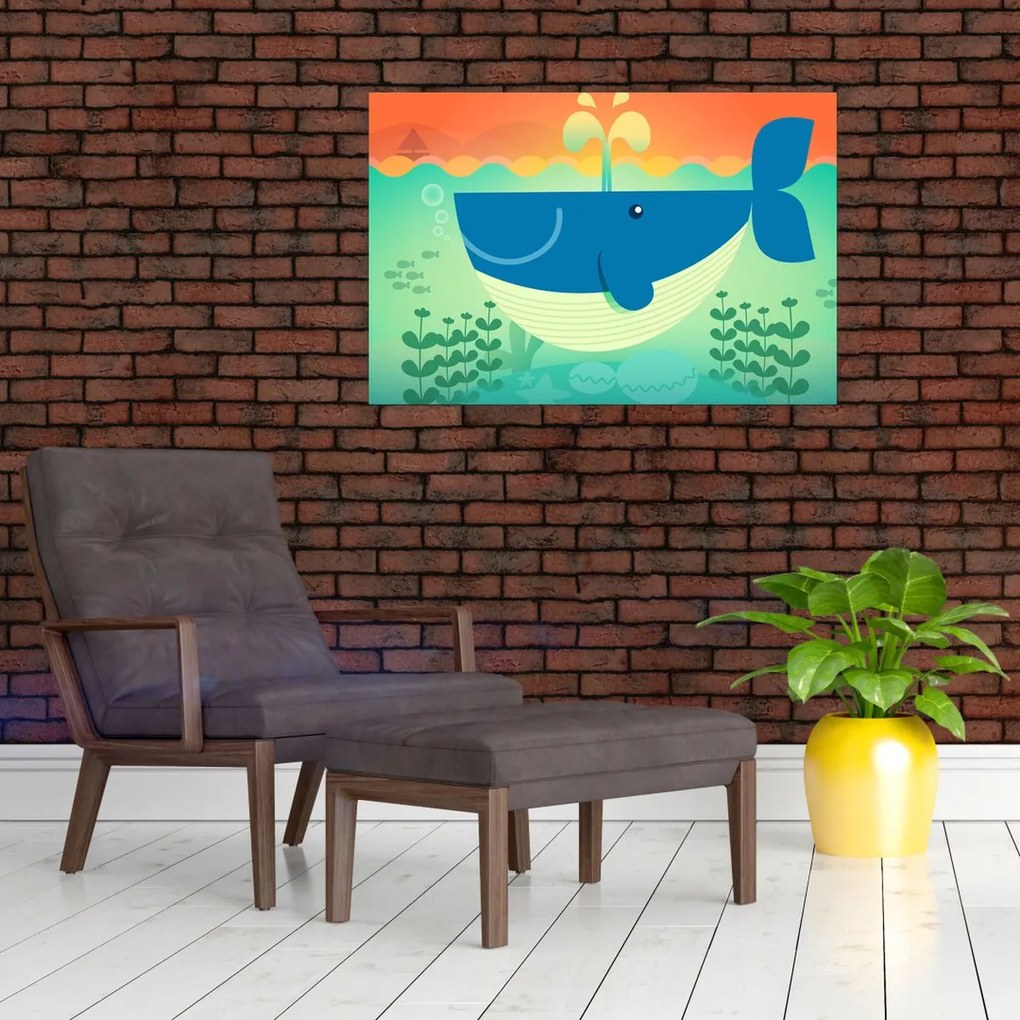 Obraz - Veselá veľryba v mori (90x60 cm)