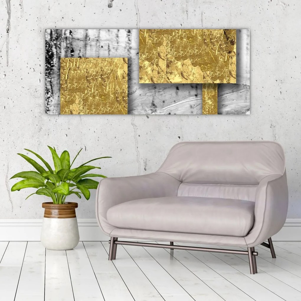 Obraz - Zlaté štvorce N⁰3 (120x50 cm)