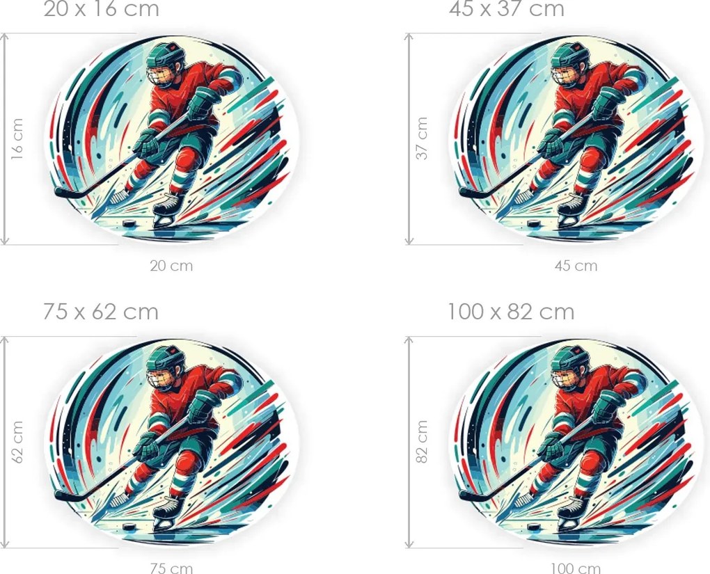 Chlapec hokejista textilní prelepiteľná nálepka na stenu hárok 45 x 37 cm