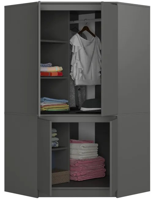 Rohová šatníková skriňa S 100 4D CLP grafitová / sivá