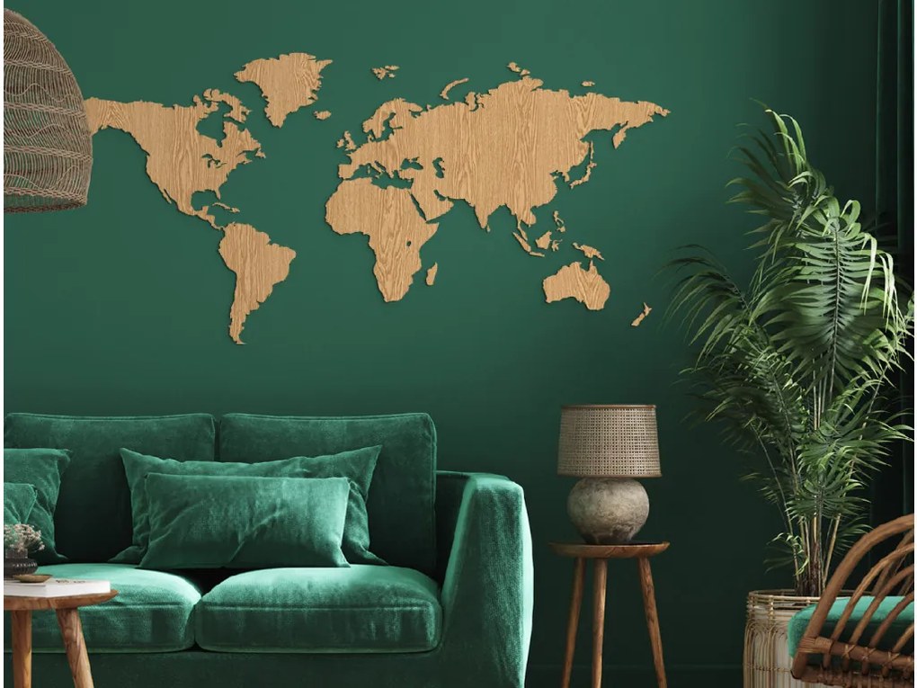 drevko Mapa sveta na stenu Rozmer obrazu: 42 x 86 cm, Farba dekorácie: Čierna