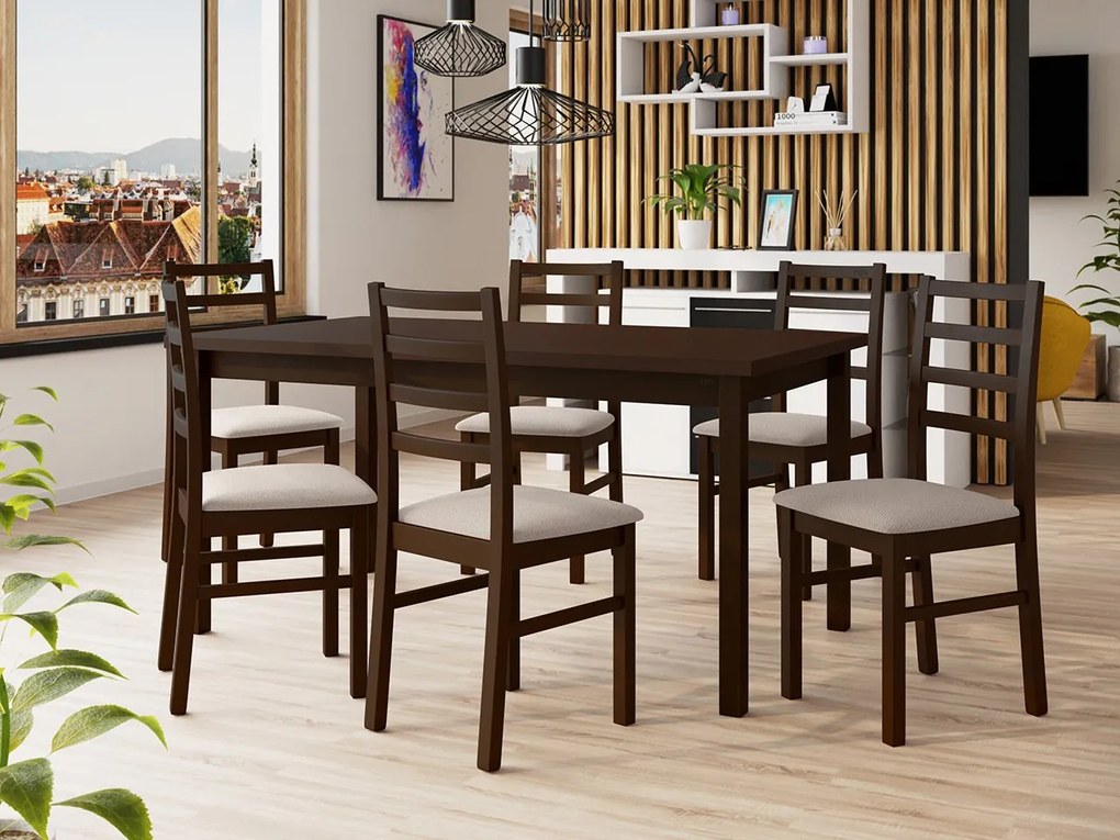 Rozkladací jedálenský stôl so 6 stoličkami AL02, Morenie: sonoma - L, Poťahové látky: 25x - Paros 2