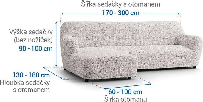 Bielastické poťahy VITTORIA smotanová sedačka s otomanom vľavo (š. 170 - 300 cm)
