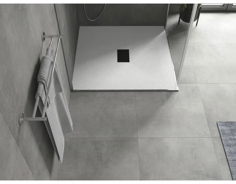 Mexen Hugo, štvorcová sprchová vanička SMC 100 x 100 cm, biela, čierna krytka, 42101010-B