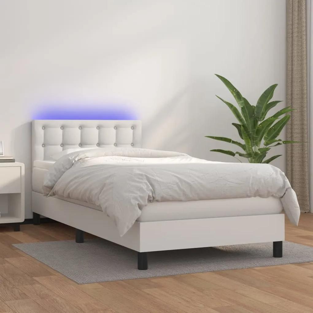 Boxspring posteľ s matracom a LED biela 80x200 cm umelá koža 3134190