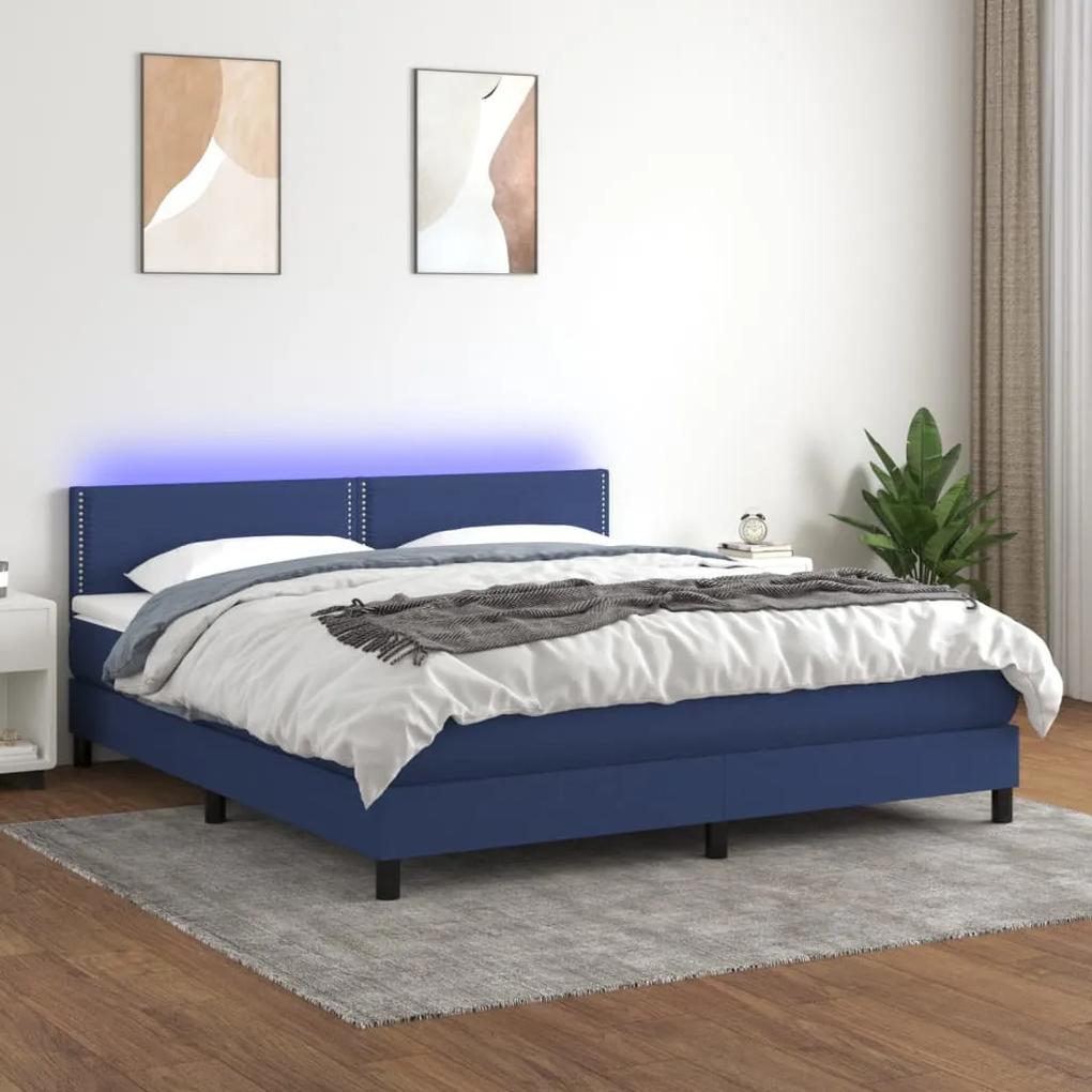 Posteľ boxsping s matracom a LED modrá 180x200 cm látka 3133099