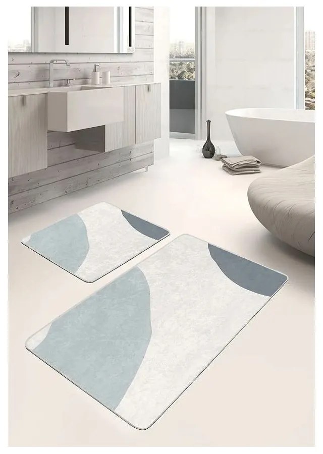 Sivo-krémové zamatové kúpeľňové predložky v súprave 2 ks 60x100 cm Abstract Shapes – Mila Home