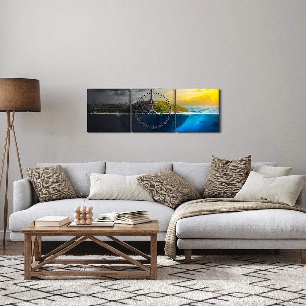 Obraz znázorňujúci dve strany (s hodinami) (90x30 cm)