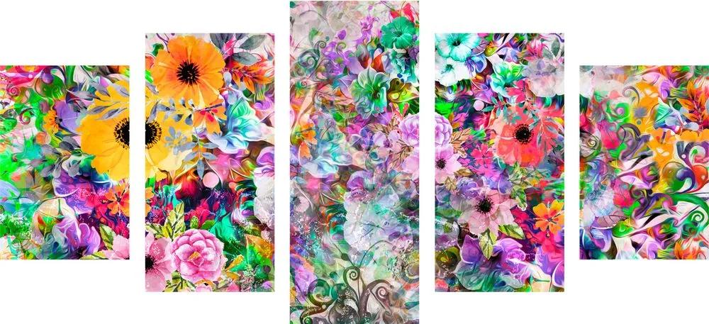 5-dielny obraz kvety v žiarivých farbách