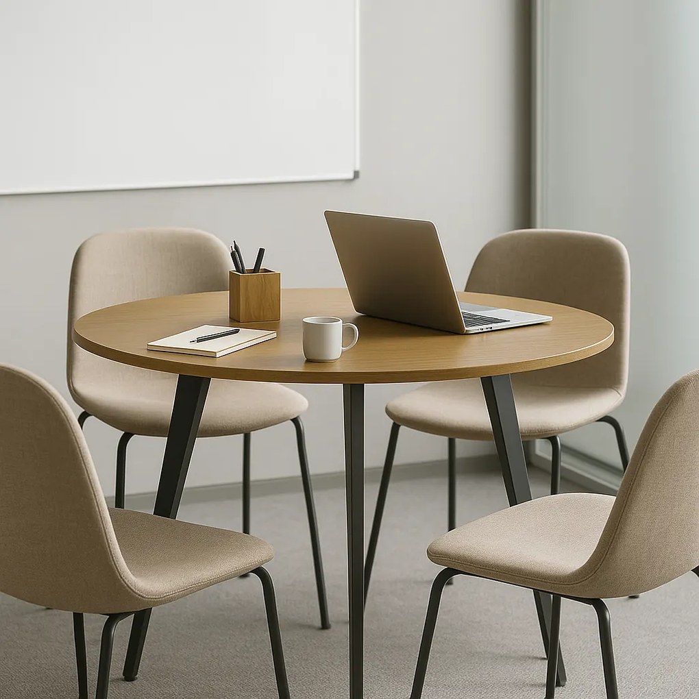 Konferenčný stôl PRIMO VIBE, priemer 100 cm, čierna podnož, čerešňa