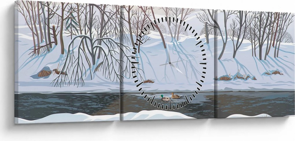 Obraz - Líška v zimnej krajine (s hodinami) (90x30 cm)