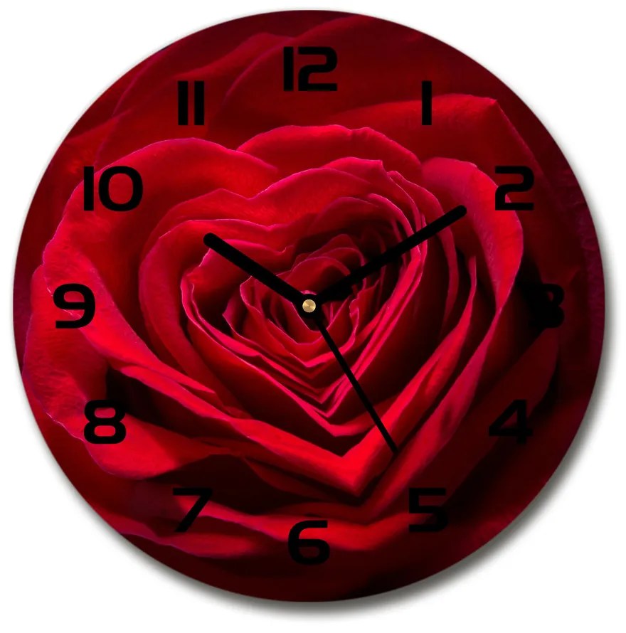 Sklenené hodiny okrúhle Červená ruža srdce pl_zso_30_c-f_75608886