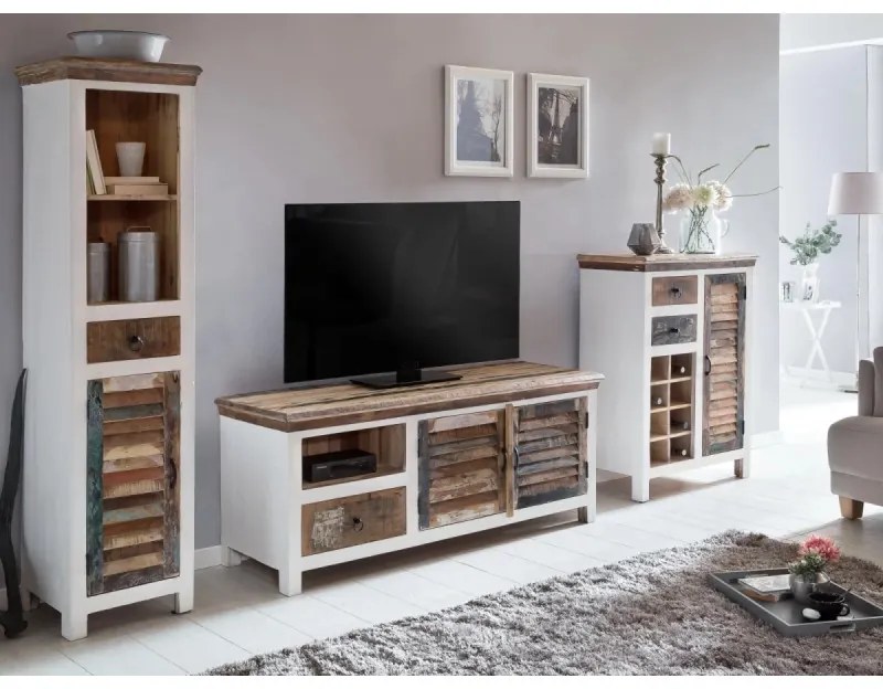furniture-nabytek.cz - Masívna komoda Perth z recyklovaného dreva, lakovaná, biela/farbistá – 80×42×110 cm