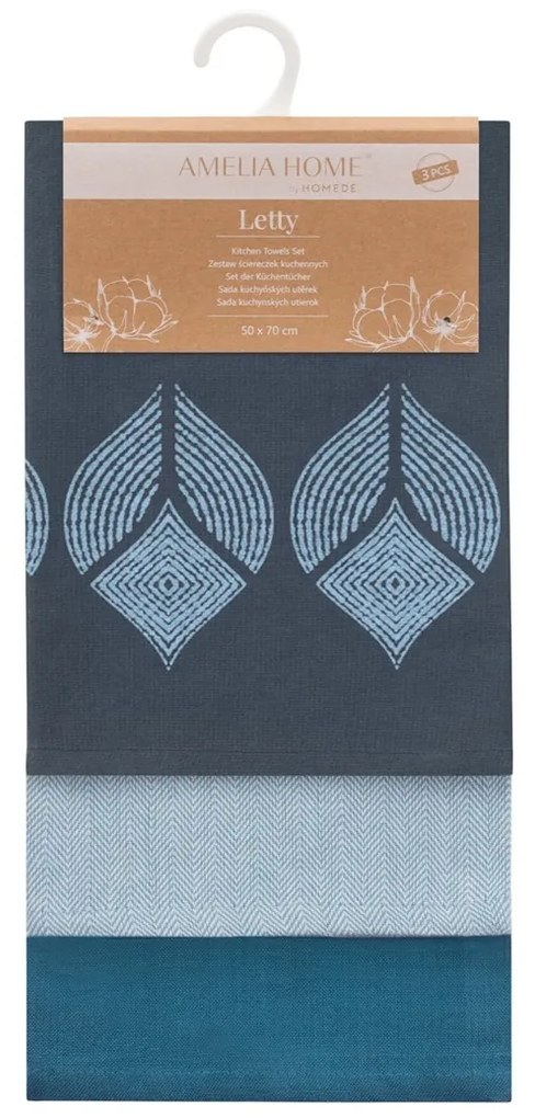 Súprava kuchynských uterákov Letty Stamp - 3 ks modrá