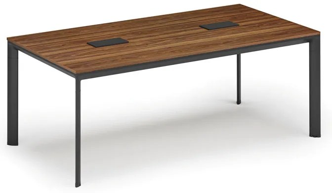 Rokovací stôl PRIMO INVITATION, 200x100 cm, orech + 2x stolná zásuvka TYP III, čierna