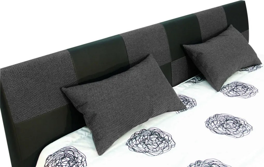 Posteľ Nice 180x200 cm, čierna ekokoža/šedá tkanina, s matracmi