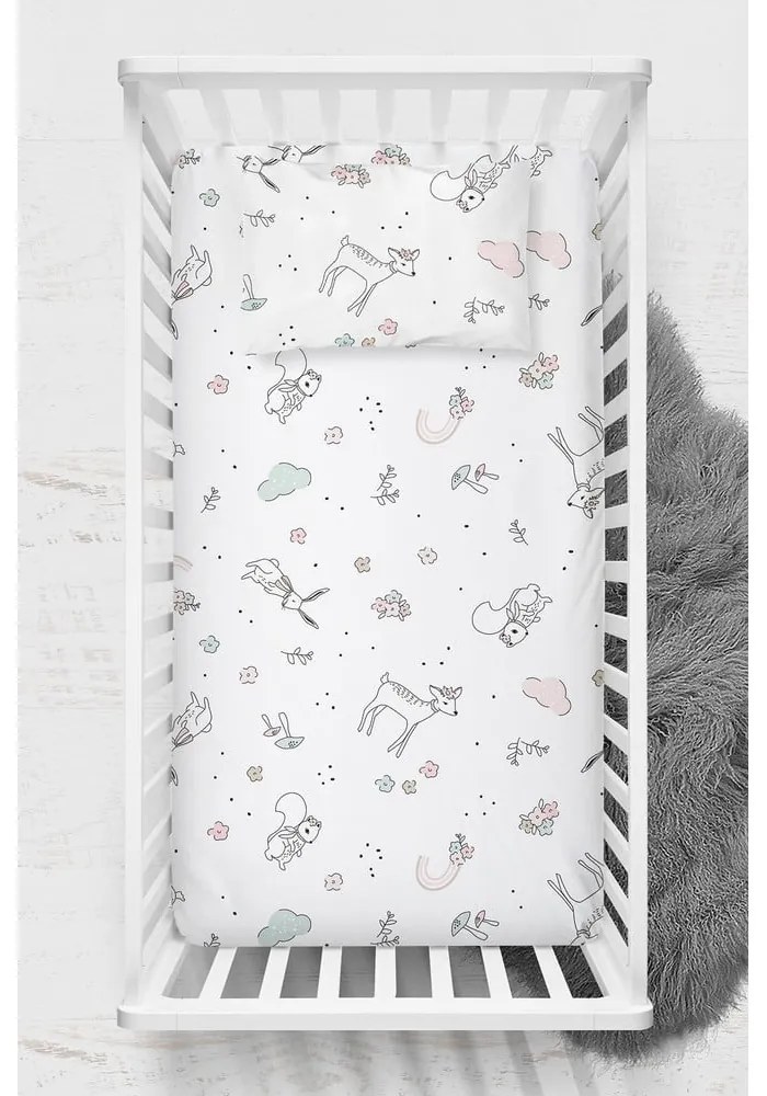 Biela detská plachta do postieľky z bavlny Renforcé 100x150 cm Flowers – Mijolnir