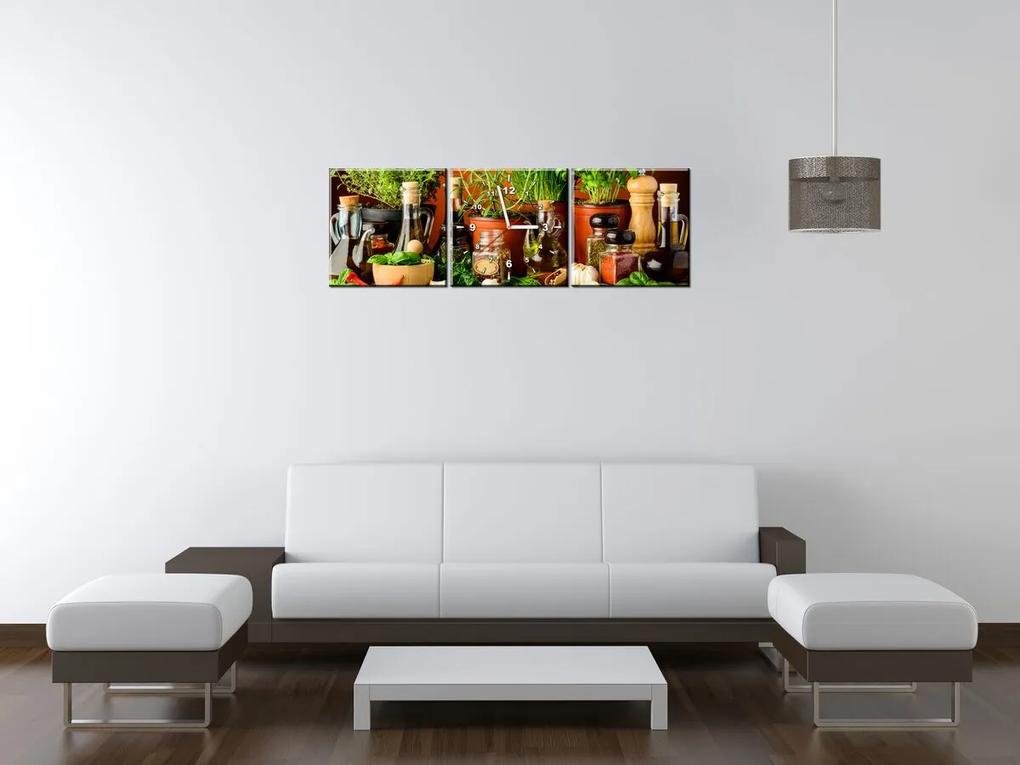 Gario Obraz s hodinami Zeleninové prísady - 3 dielny Rozmery: 80 x 40 cm