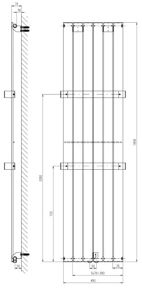 Sapho - Kúpeľňový radiátor COLONNA 910W/230V 45x180 cm strieborný