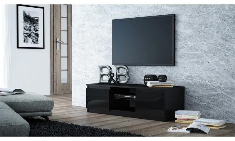 TV stolík HANN II, 140 cm, čierna lesklá