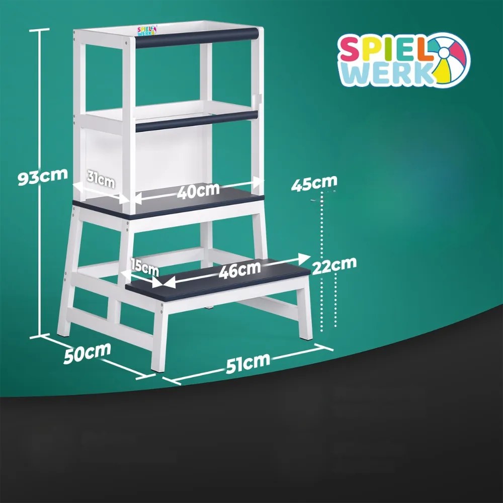 Učiaca veža PLAY borovica, 93x56x49, biela/antracit Spielwerk