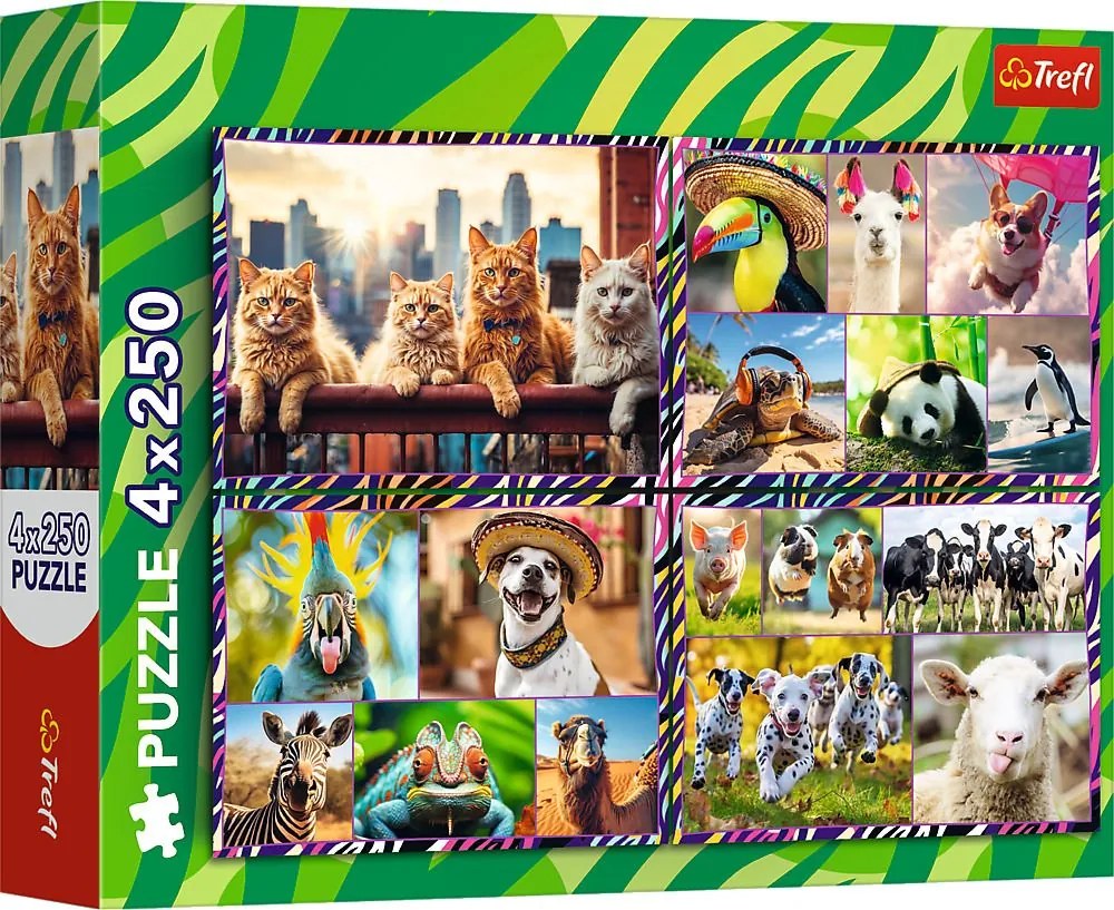 Trefl Puzzle 4x250 - Legrační zvieratá