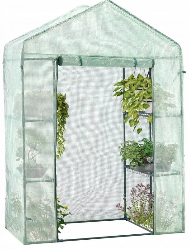 Záhradný fóliovník s policami, zelený | 140 x 73 x 200 cm