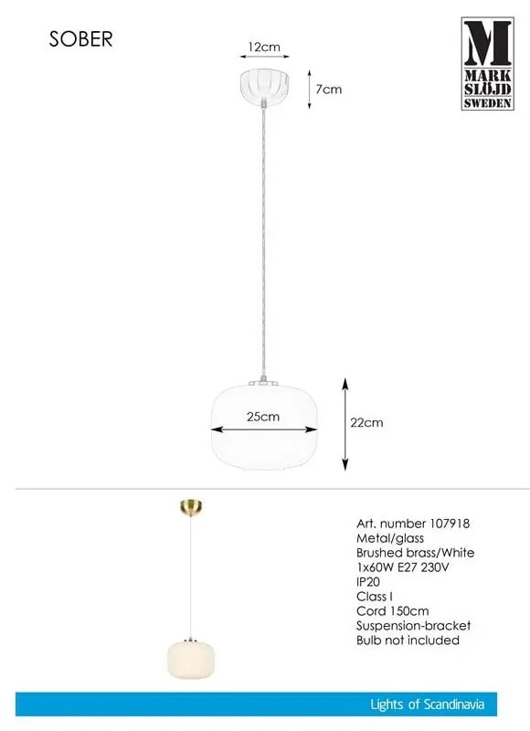 Závesné svietidlo Markslöjd Sober Pendant 1L White