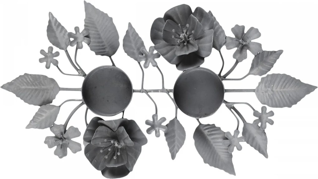 Zinkový antik svietnik na 2 čajové sviečky Flower - 28*14*2,5cm