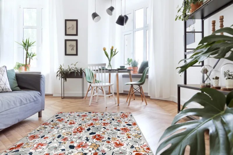 Dywany Łuszczów, Kusový koberec Botanic 65239 flowers grey – na von aj na doma, 78x150, viacfarebná, chodba / predsieň