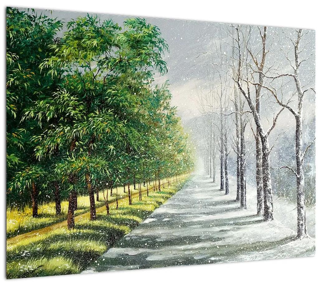 Sklenený obraz - Zima versus leto (70x50 cm)