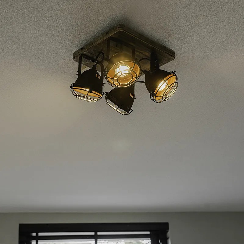 Priemyselné bodové svetlo hrdzavohnedé s dreveným sklonom 4-svetlo - Gina