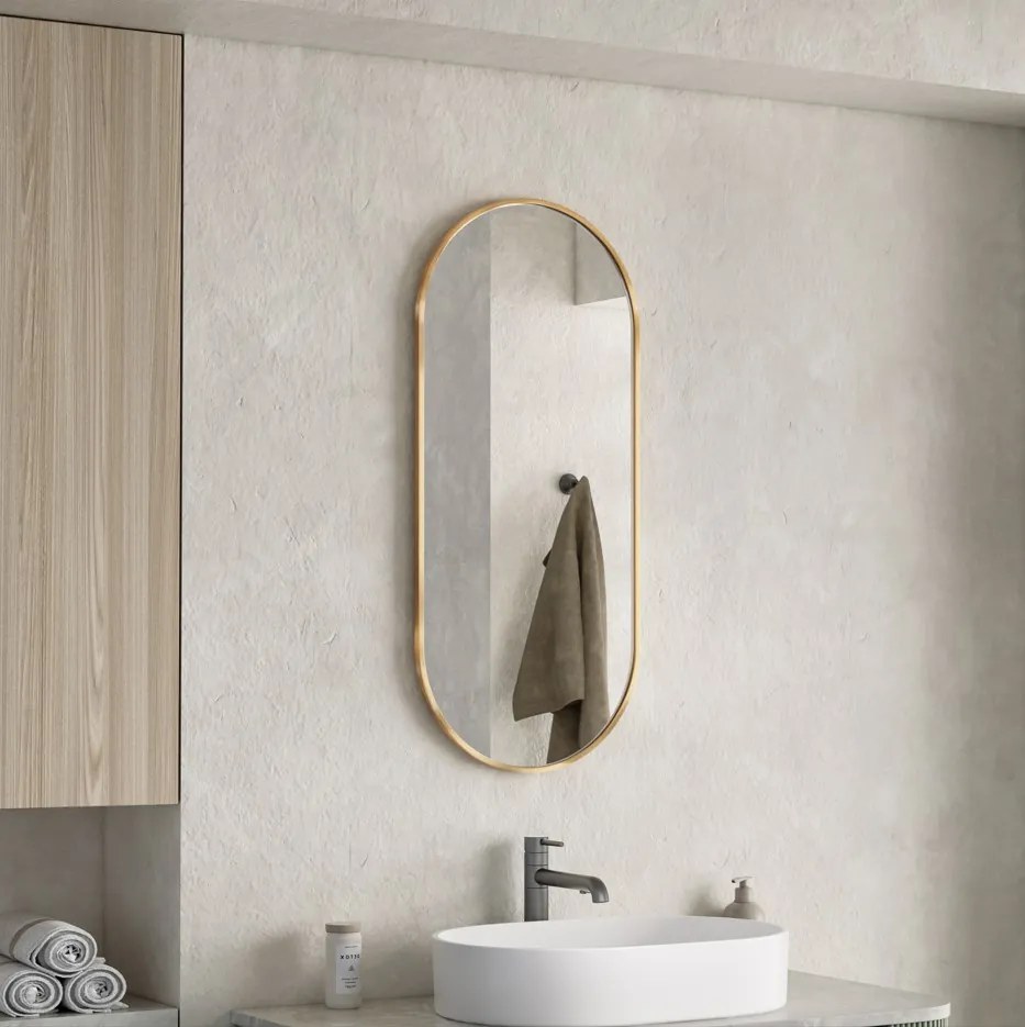 Erga Oval, oválne zrkadlo 40x90cm, zlatý rám, ERG-V01-OVAL-4090-GD
