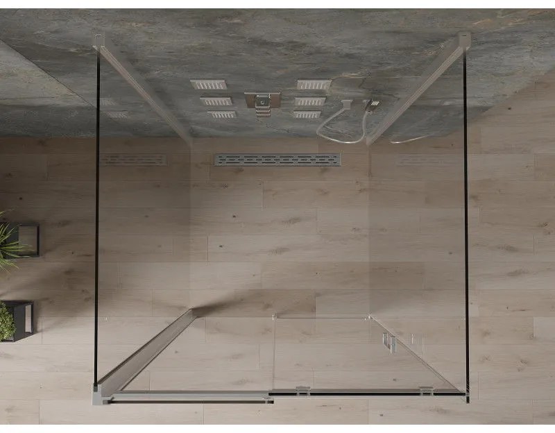 Mexen Omega, 3-stenný sprchovací kút s posuvnými dverami 100 (dvere) x 100 (stena) cm, 8mm číre sklo, chrómový profil, 825-100-100-01-00-3S