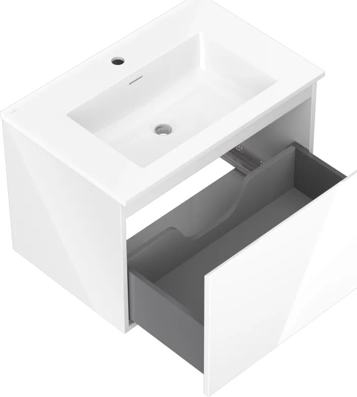 Mexen Orio, kúpeľňová skrinka 70 cm s umývadlom Otis, 1 zásuvka, biela lesklá, 91A10-07047-1-BF00-W18M00