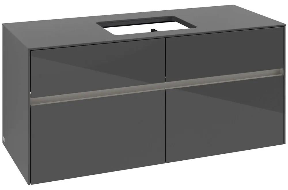 VILLEROY &amp; BOCH Collaro závesná skrinka pod umývadlo na dosku (umývadlo v strede), 4 zásuvky, s LED osvetlením, 1200 x 500 x 548 mm, Glossy Grey, C112B0FP