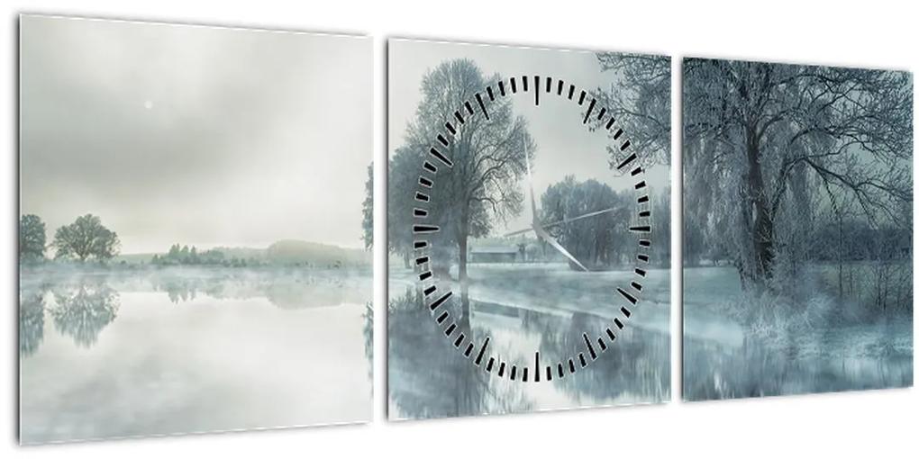 Obraz zimnej prírody (s hodinami) (90x30 cm)