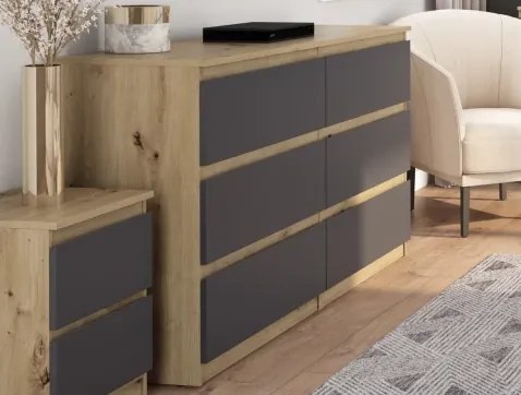 Široká komoda Carlos, dub artisan/grafit, 150 cm%