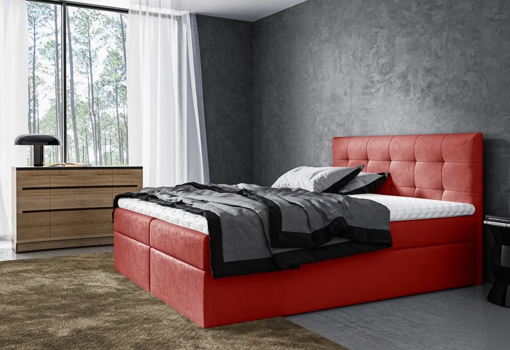Čalúnená posteľ boxspring ROCCO + topper, 200x200, jasmine 100