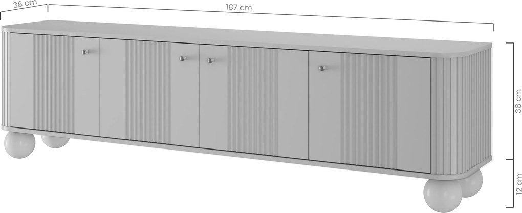 TV skrinka Vesper 4D 187 cm - čierna / čierne úchytky / guľové nohy