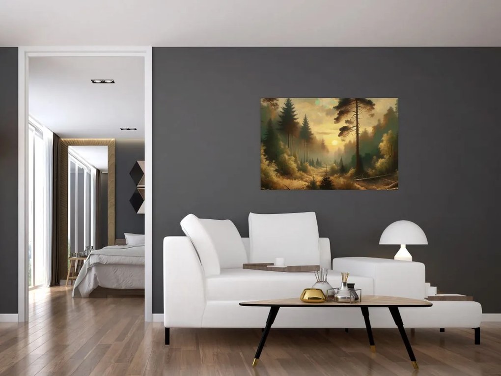 Obraz - Slnko žiariace lesom (90x60 cm)