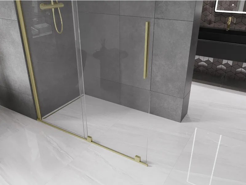 Mexen Velar, posuvné dvere do otvoru typ Walk-In 160 cm, 8mm číre sklo, zlatá matná, 871-160-000-03-55
