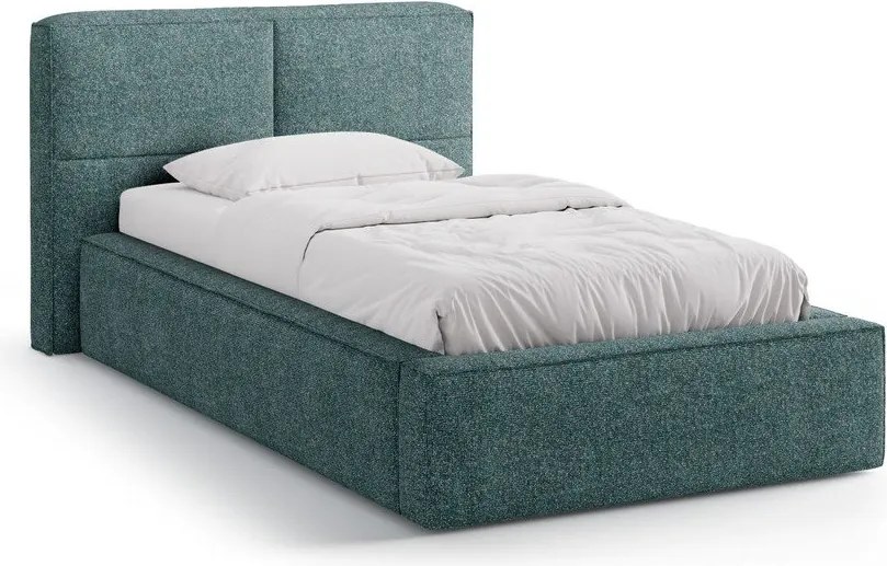 Tyrkysovomodrá čalúnená jednolôžková posteľ s úložným priestorom s roštom 90x200 cm Darren – Micadoni