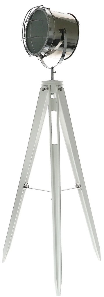Dekorstudio Podlahová lampa TRIPOD na bielej trojnožke s chrómovaným tienidlom 153cm