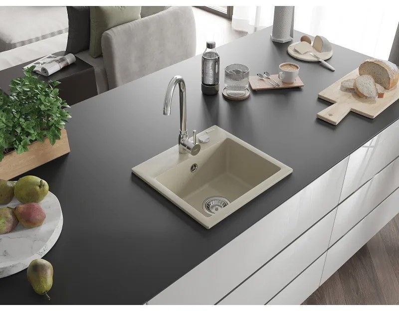 Mexen Milo, 1-komorový granitový drez 435x410x171 mm a chrómová batéria Telma, béžová, 6505-69-670200-00