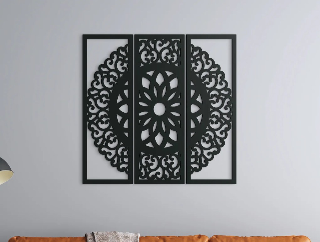 drevko 3-dielna drevená mandala Symetria Rozmer obrazu: 44,5 x 46 cm, Farba dekorácie: Čierna