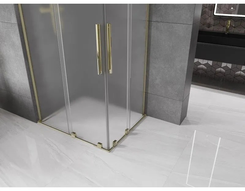Mexen Velar L Duo, sprchový kút s posuvnými dverami 100 x 90 cm, 8mm sklo námraza, zlatá lesklá, 871-100-090-02-33-50